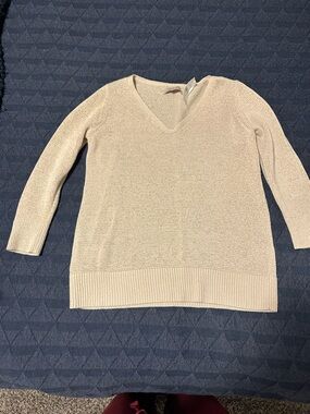 LOFT Cream V-Neck Lightweight Knit Sweater